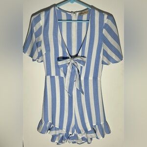 Alythea Blue & White Stripped Front Tie Romper